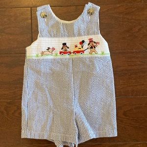 Puppy dog navy & white shortall